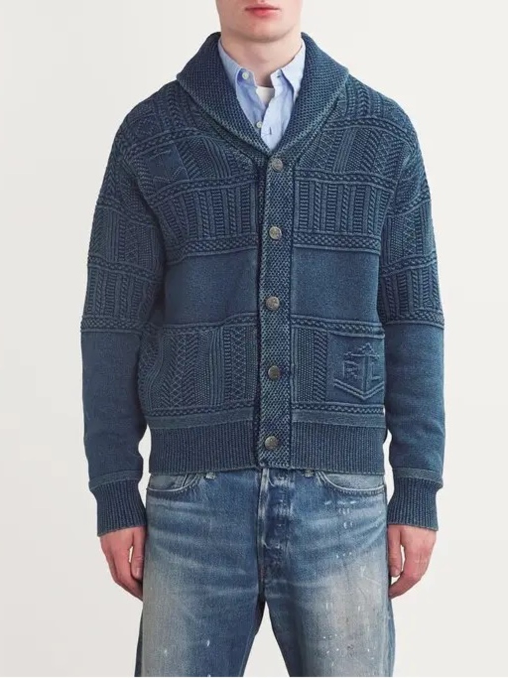 RALPH LAUREN Anchor Aran-Knit Cotton Cardigan XXL NWT